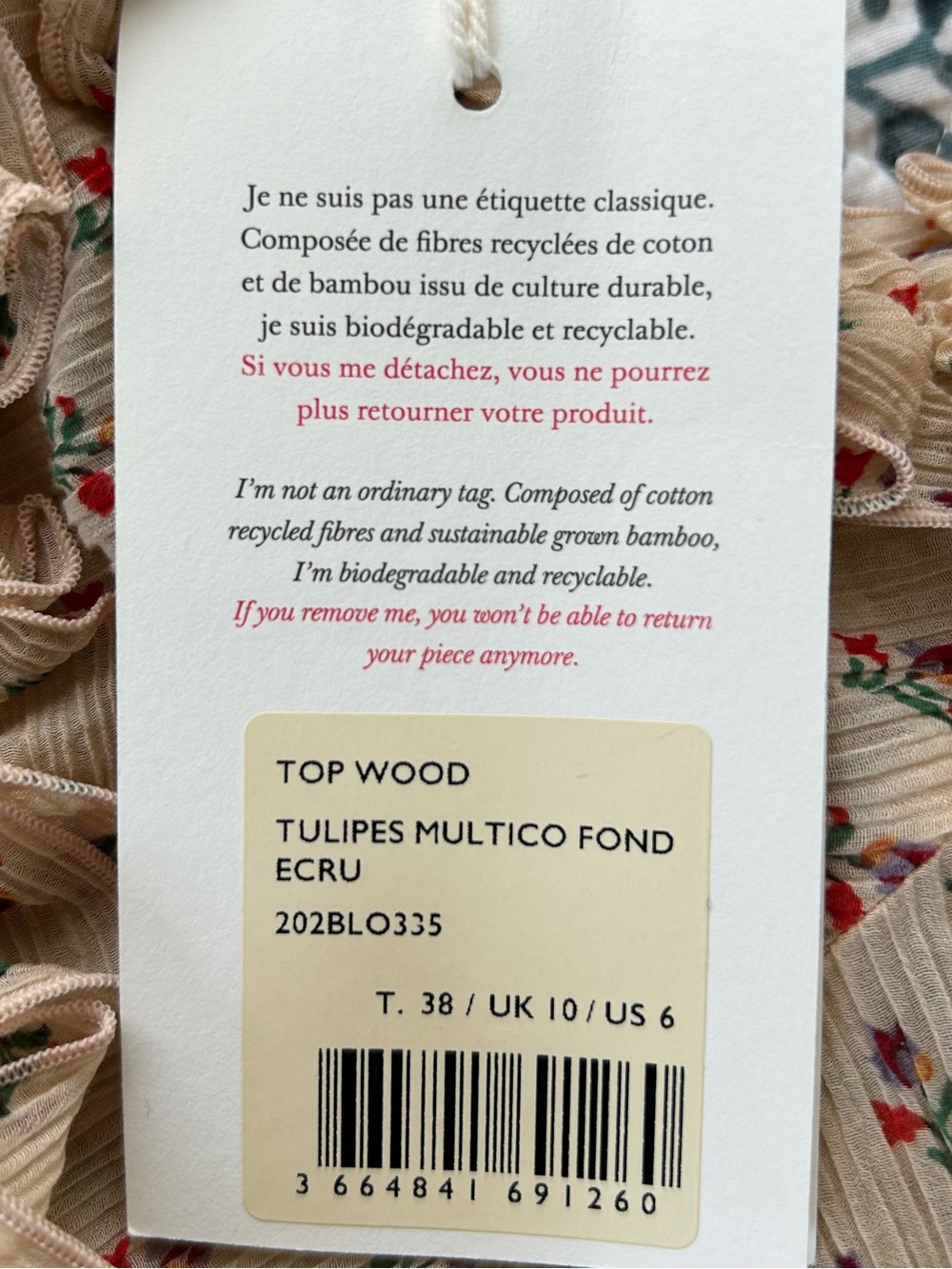 NWT Sezane Wood Beige Tulip Blouse - Picture 9 of 9